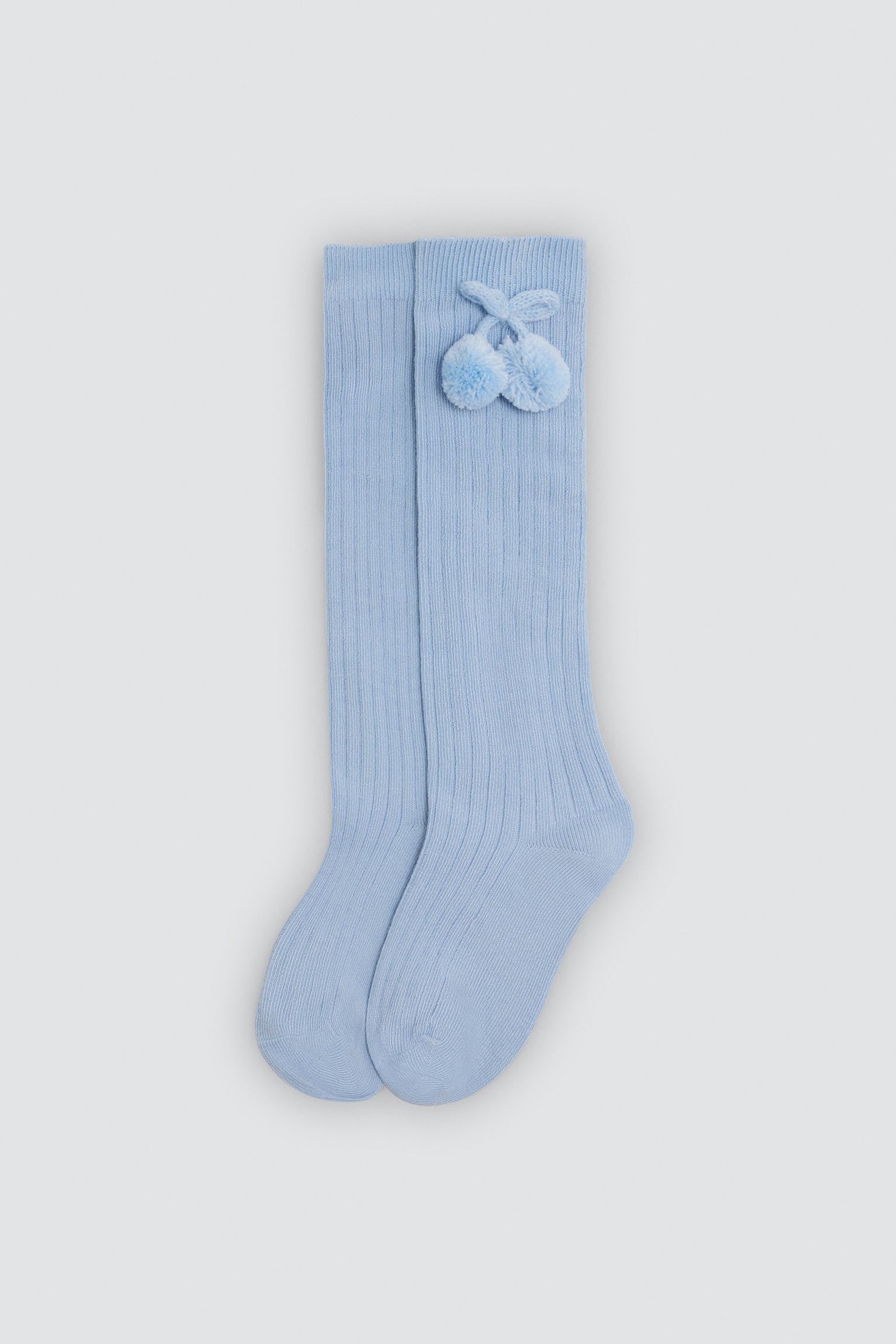 Calcetín infantil largo detalle pompones azul