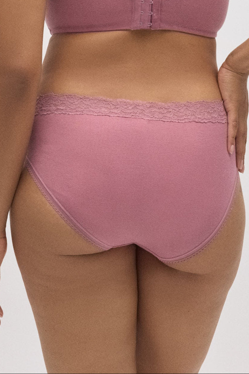 Braga midi canalé con encaje rosa