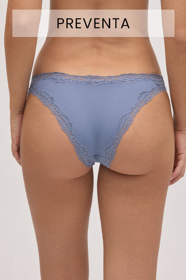 PREVENTA Braga brasileña con encaje azul