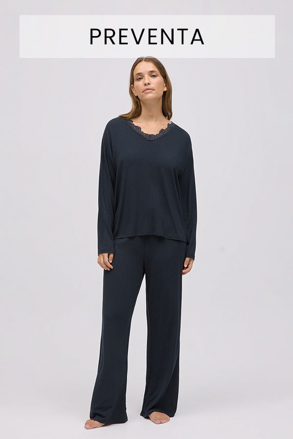 PREVENTA Pijama largo extra suave de modal pantalón ancho negro