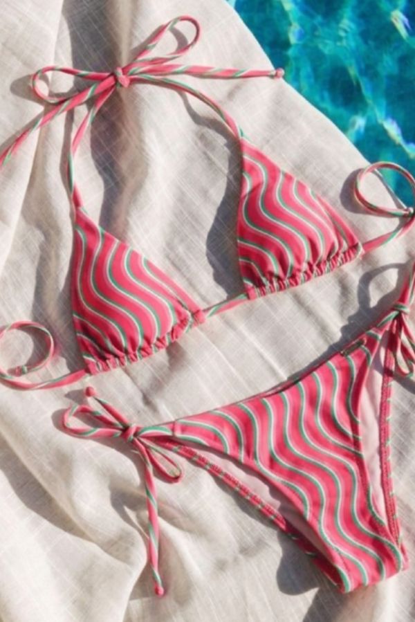 Braga bikini anudada brasileña estampado ondas