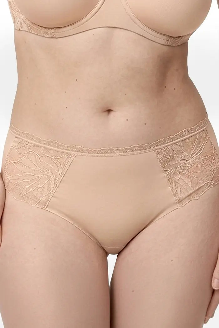 Nude lace-detail midi briefs