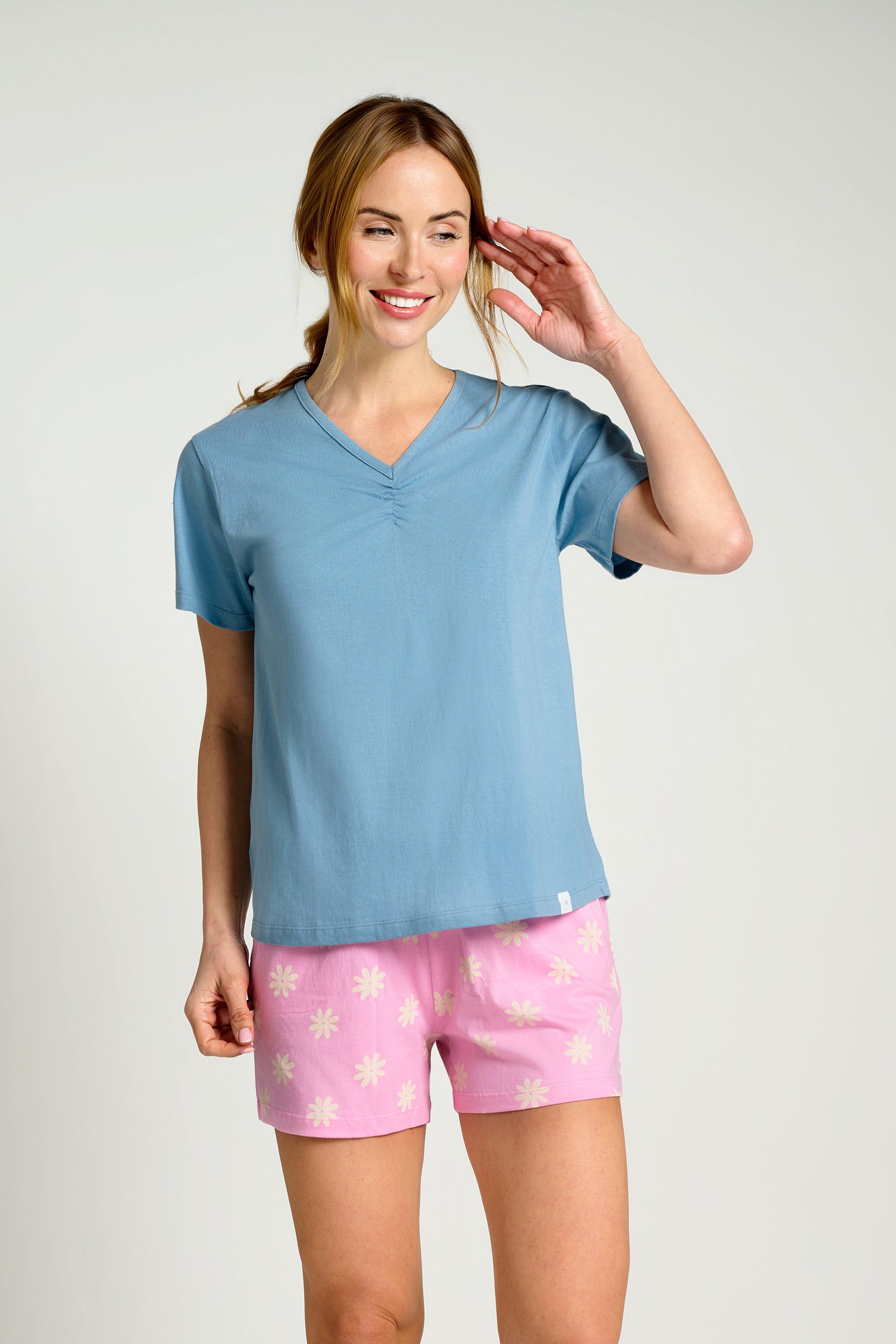 Pijama mujer corto azul y rosa | MUYDEMI