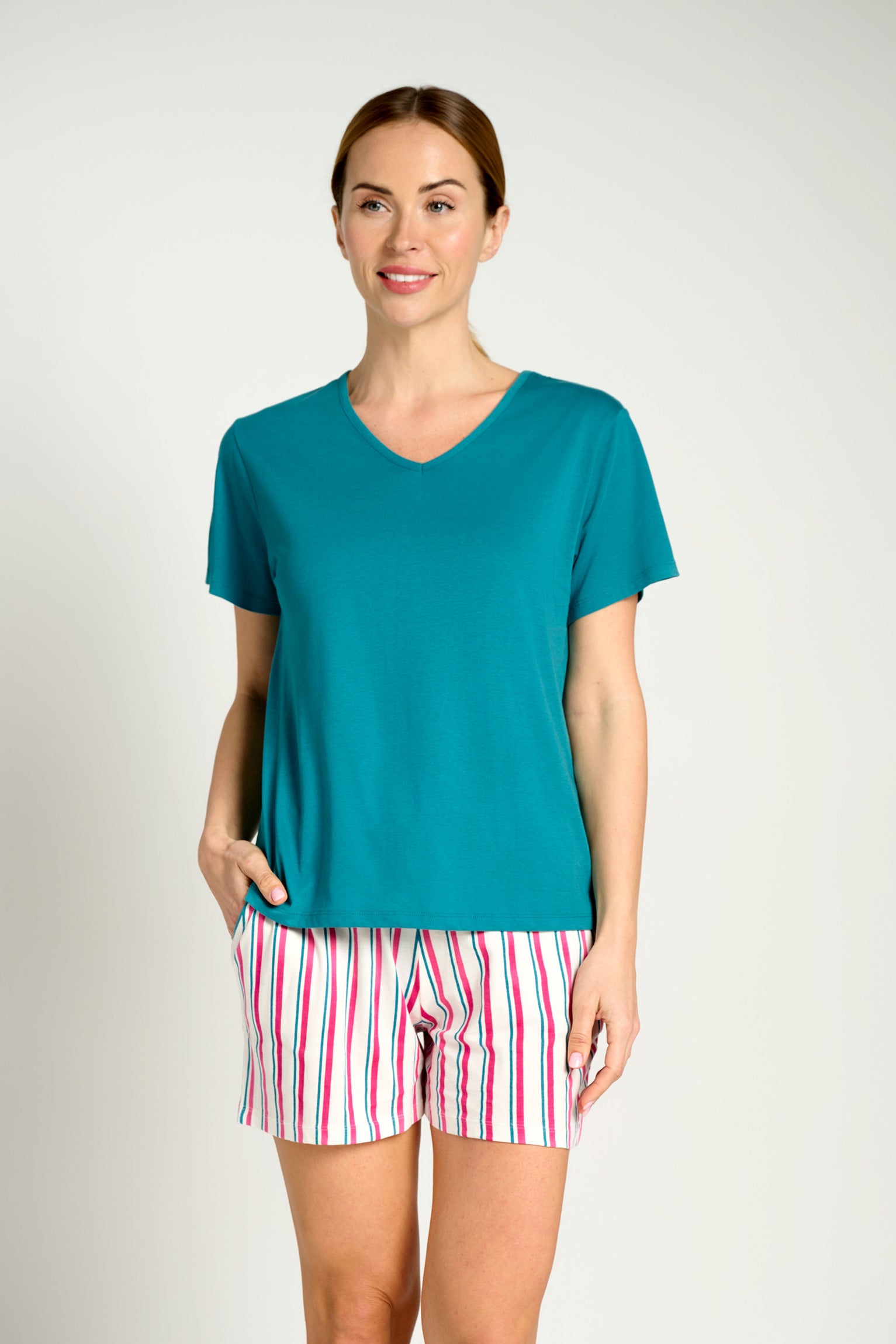 Pijama mujer corto algodón rayas | MUYDEMI