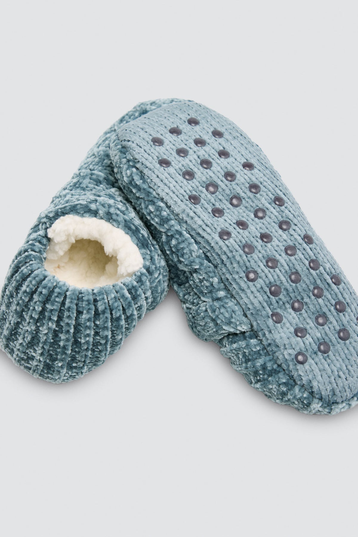 Patuco zapatilla aterciopelado antideslizante interior borreguito mujer azul