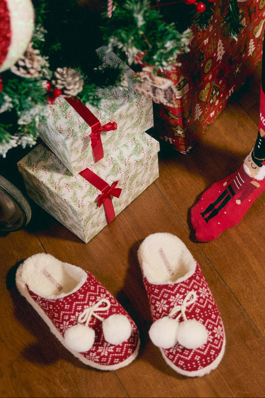 Zapatillas casa mujer Navidad pompones