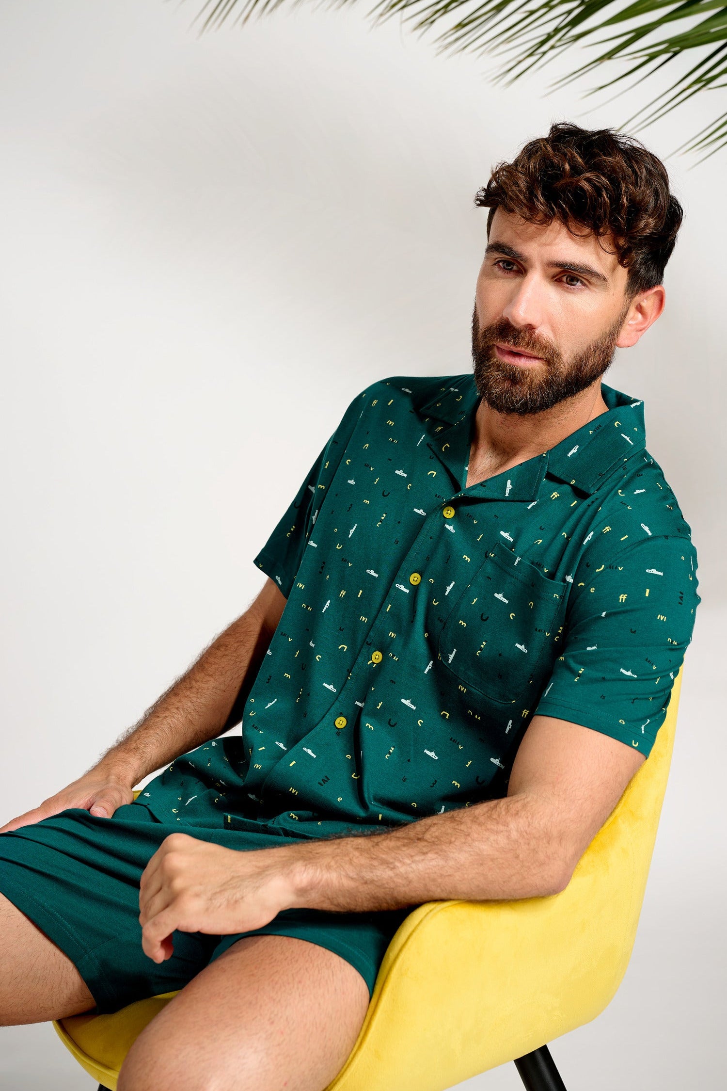 Pijama hombre corto algodón camisero verde | MUYDEMI - Ysabel Mora