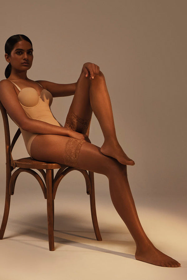 15 denier beige stockings with garter