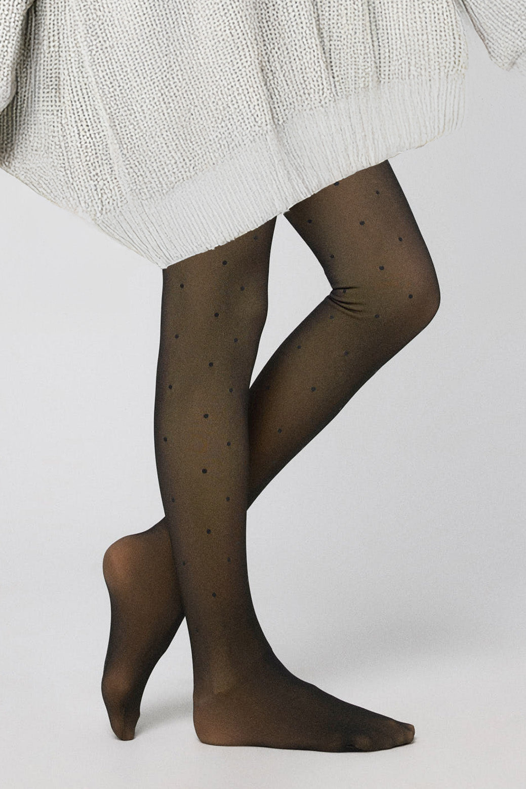 Transparent 160 den thermal tights with black polka dot print