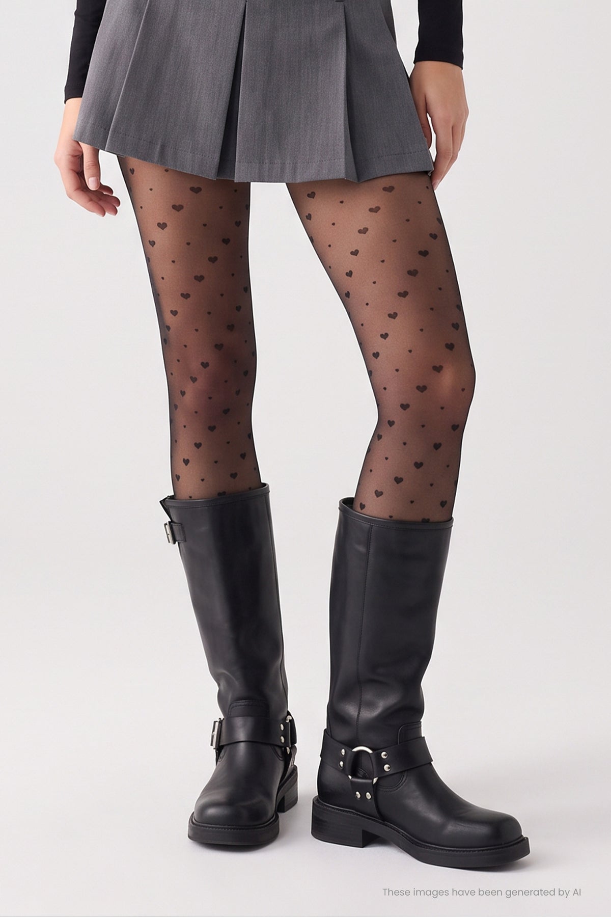 Panty 20 denier estampado puntos y corazones negro