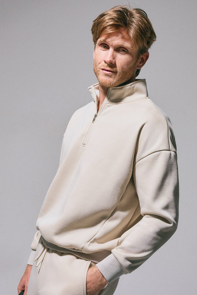 PREVENTA Sudadera deportiva hombre afelpada semi cremallera beige