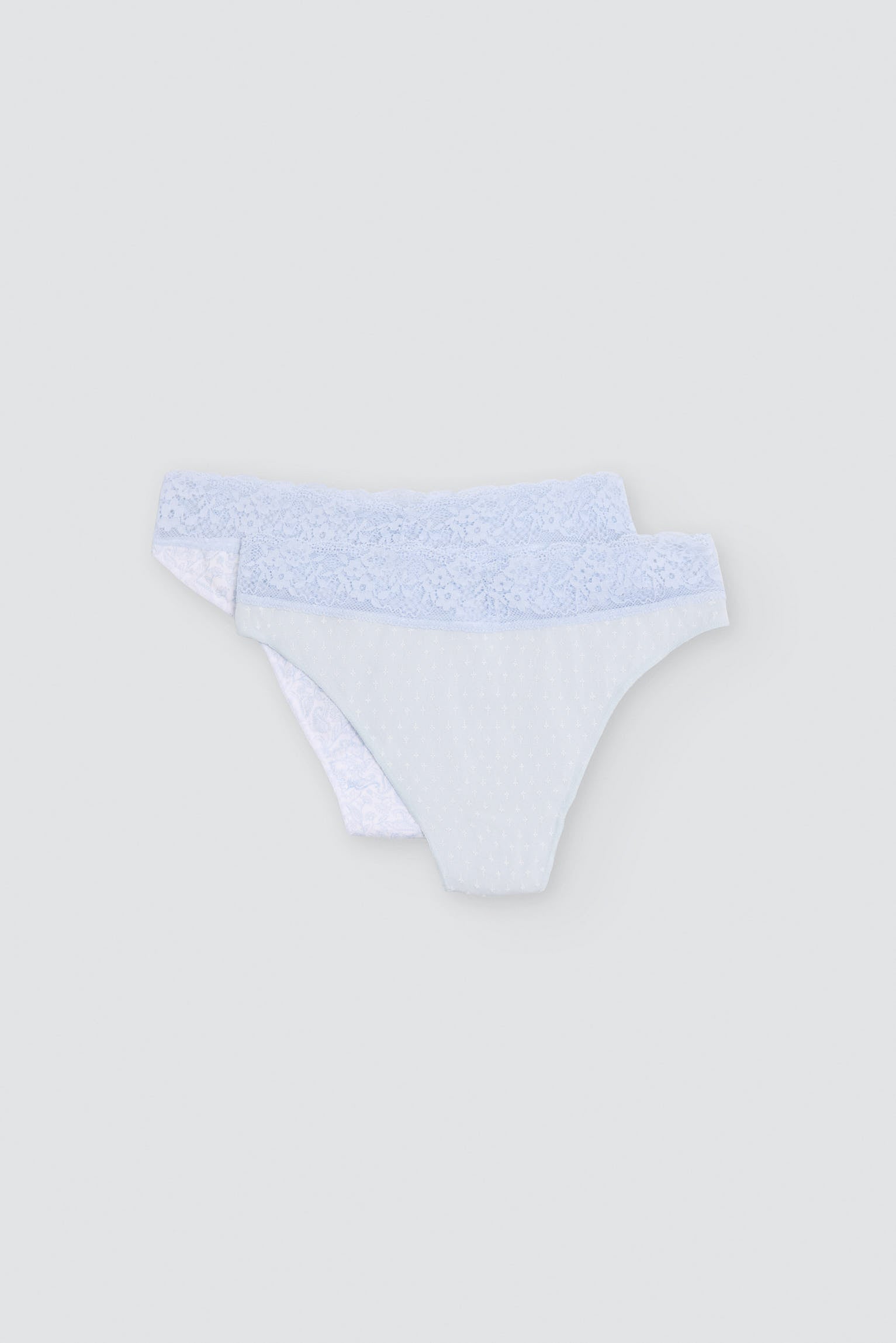Pack de 2 tangas algodón estampados con ribete de encaje azul