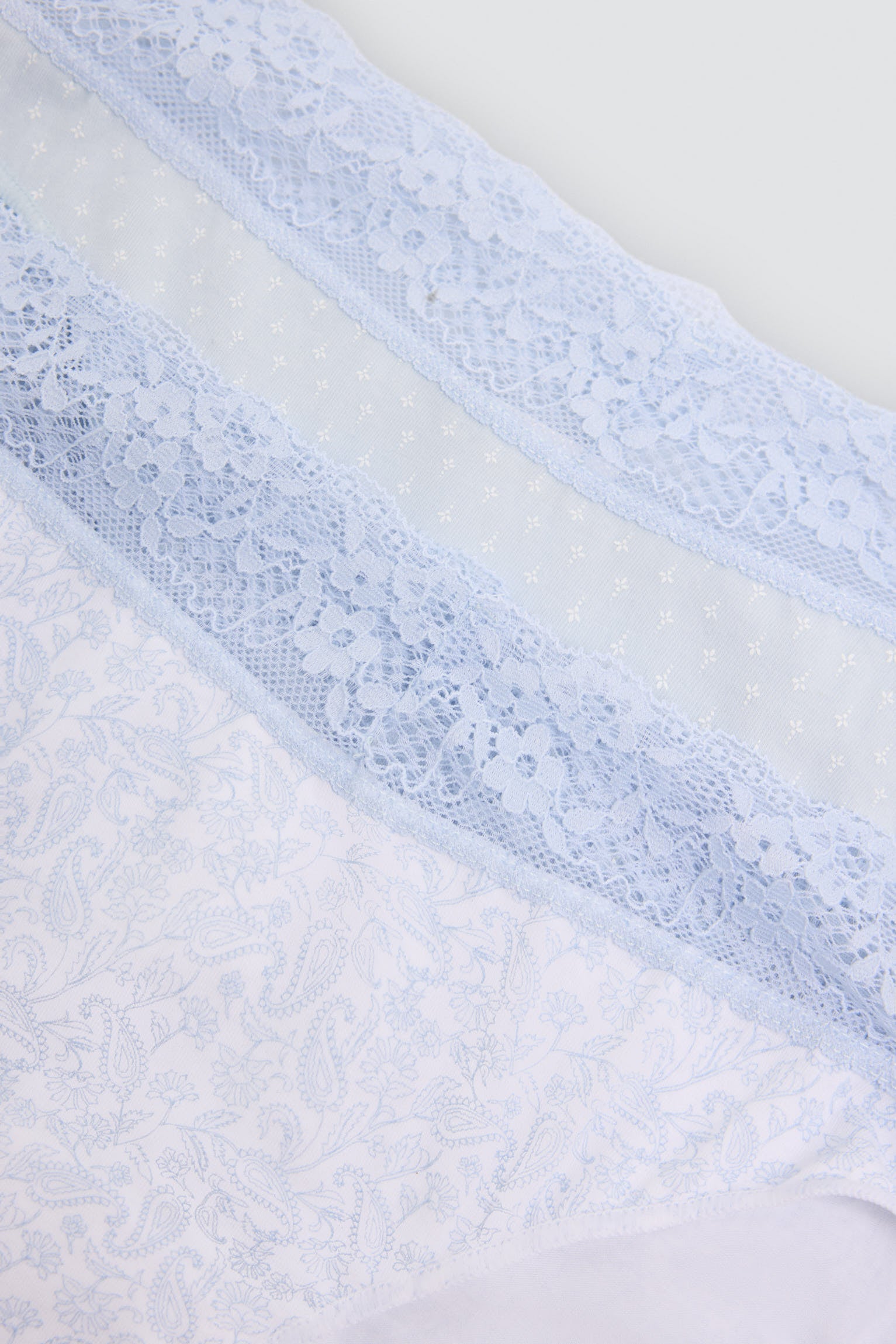 Pack de 2 bragas mini algodón estampadas con ribete de encaje azul