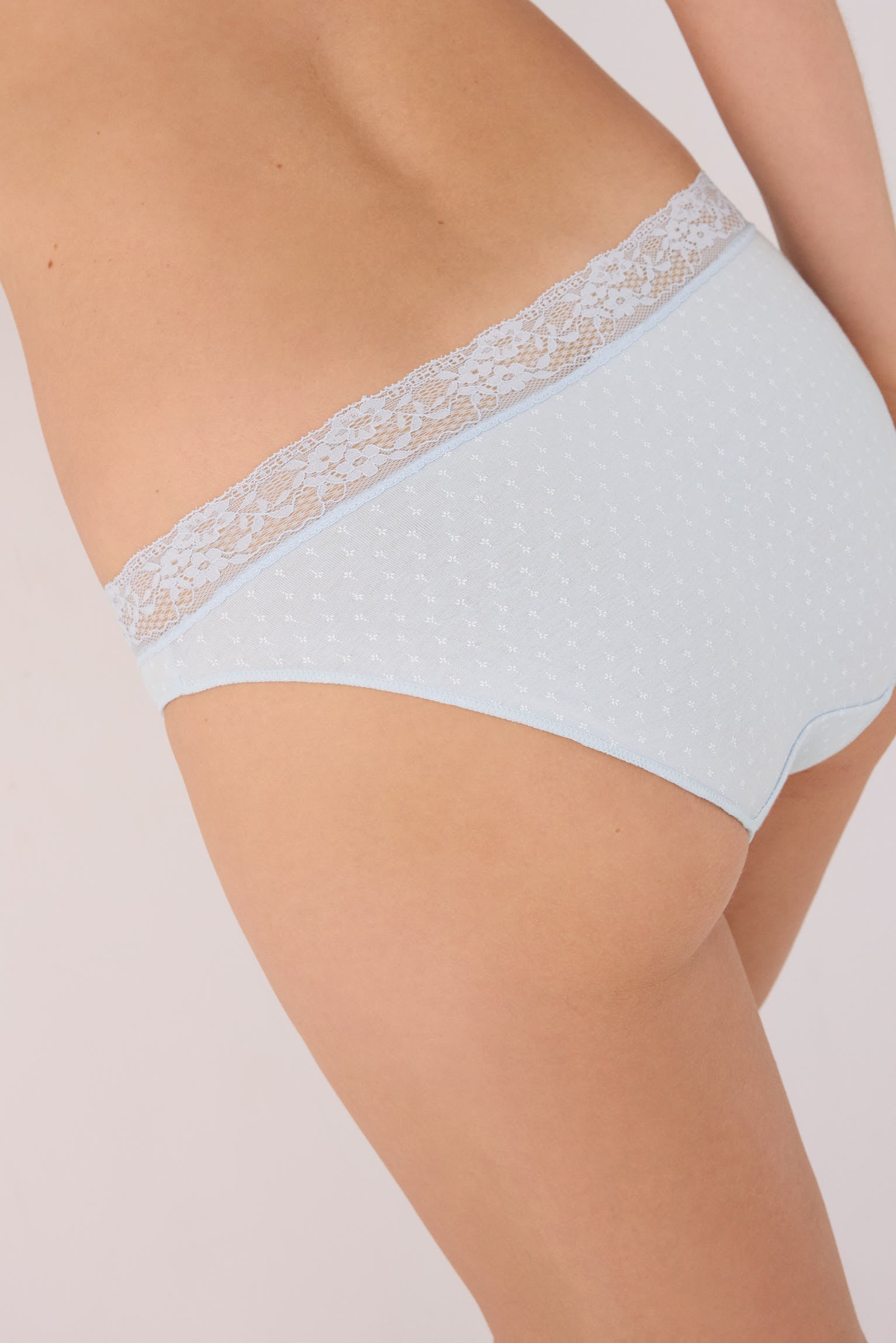 Pack de 2 bragas mini algodón estampadas con ribete de encaje azul