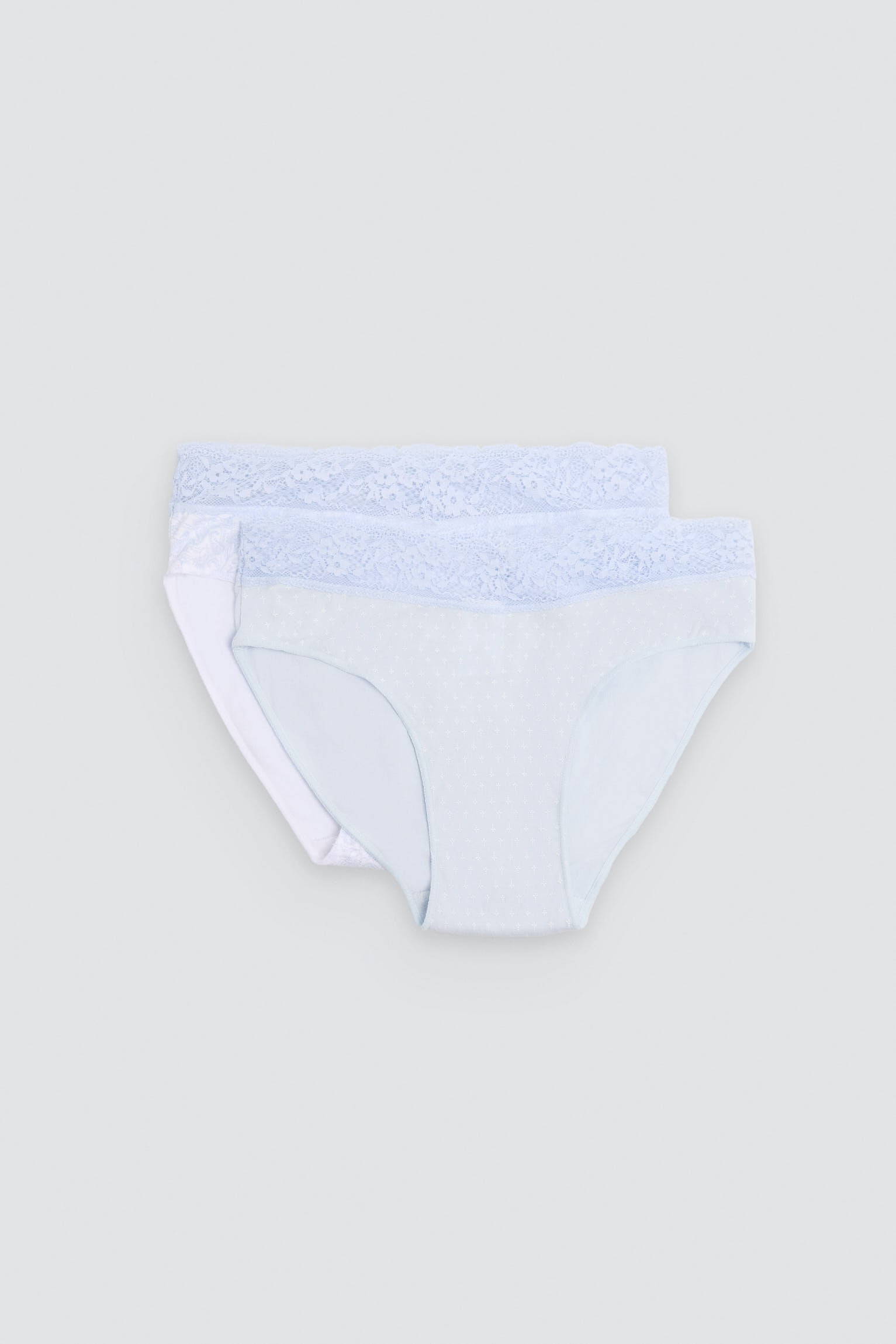 Pack de 2 bragas midi algodón estampadas con ribete de encaje azul