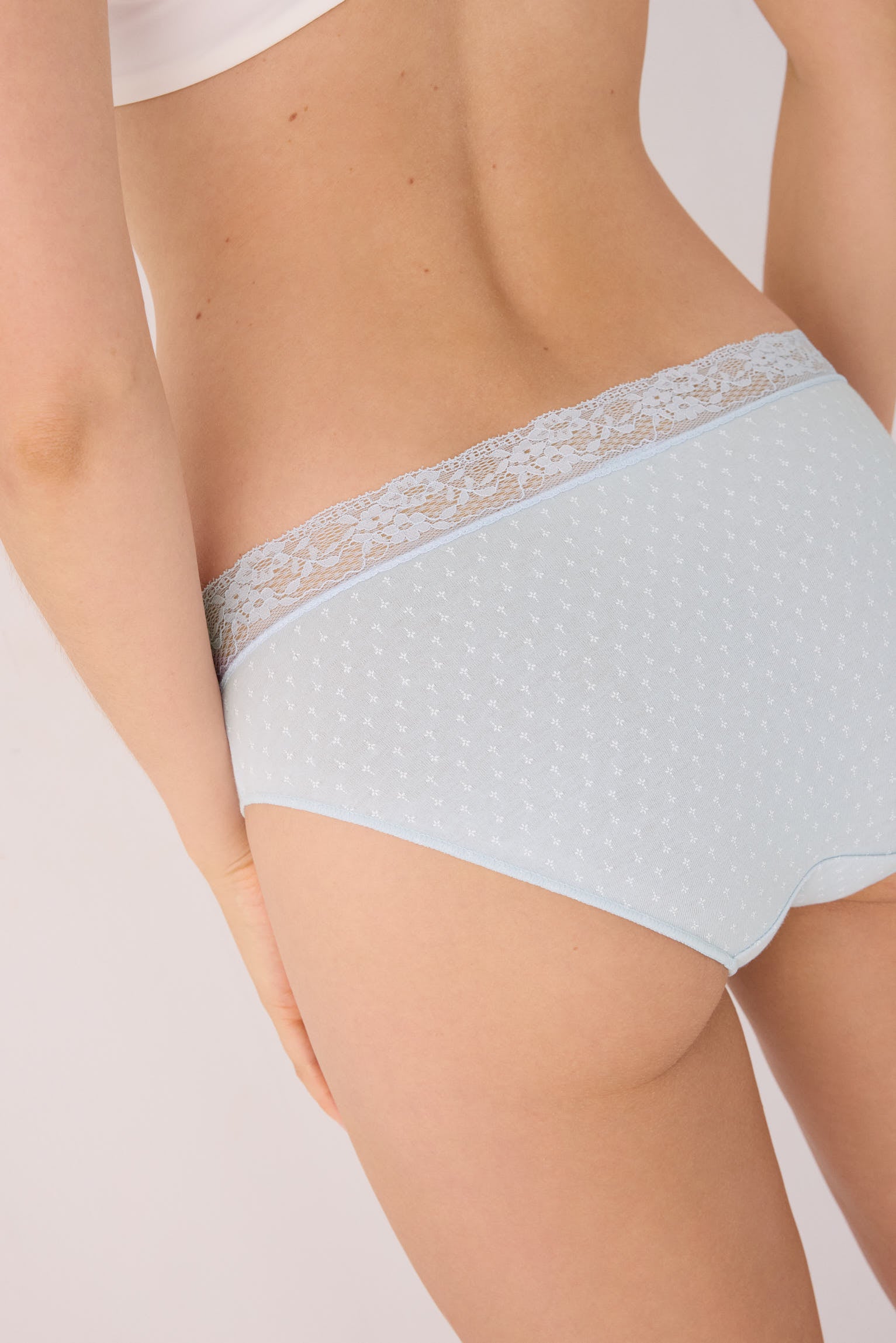 Pack de 2 bragas midi algodón estampadas con ribete de encaje azul