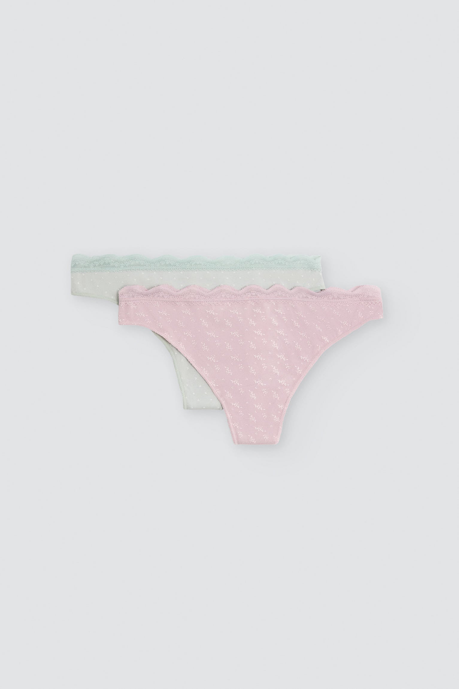 Pack de 2 tangas estampados algodón con ribete de encaje multicolor