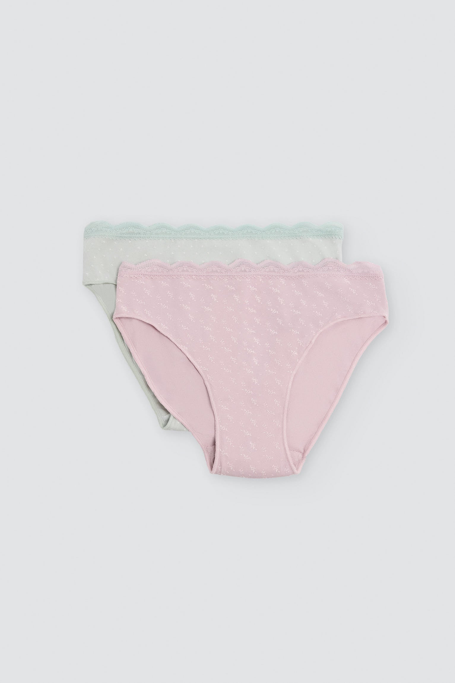 Pack de 2 bragas de algodón midi con ribete de encaje multicolor
