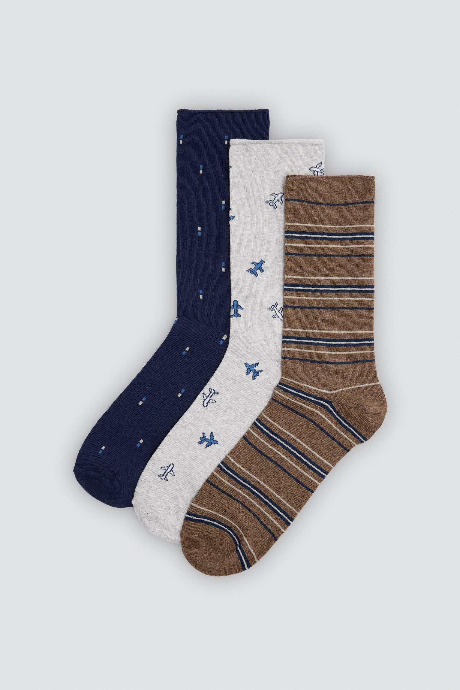 Pack 3 calcetines hombre estampado aviones y rayas