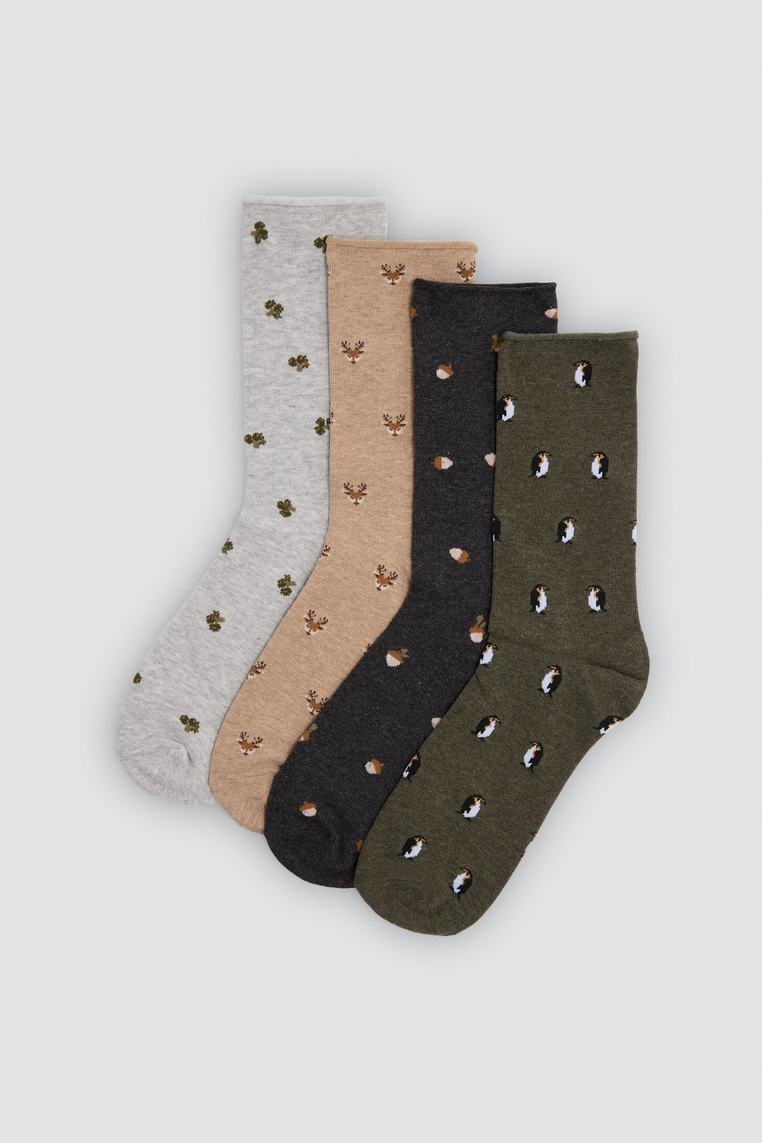 Pack 4 calcetines sin puño estampados motivos naturales