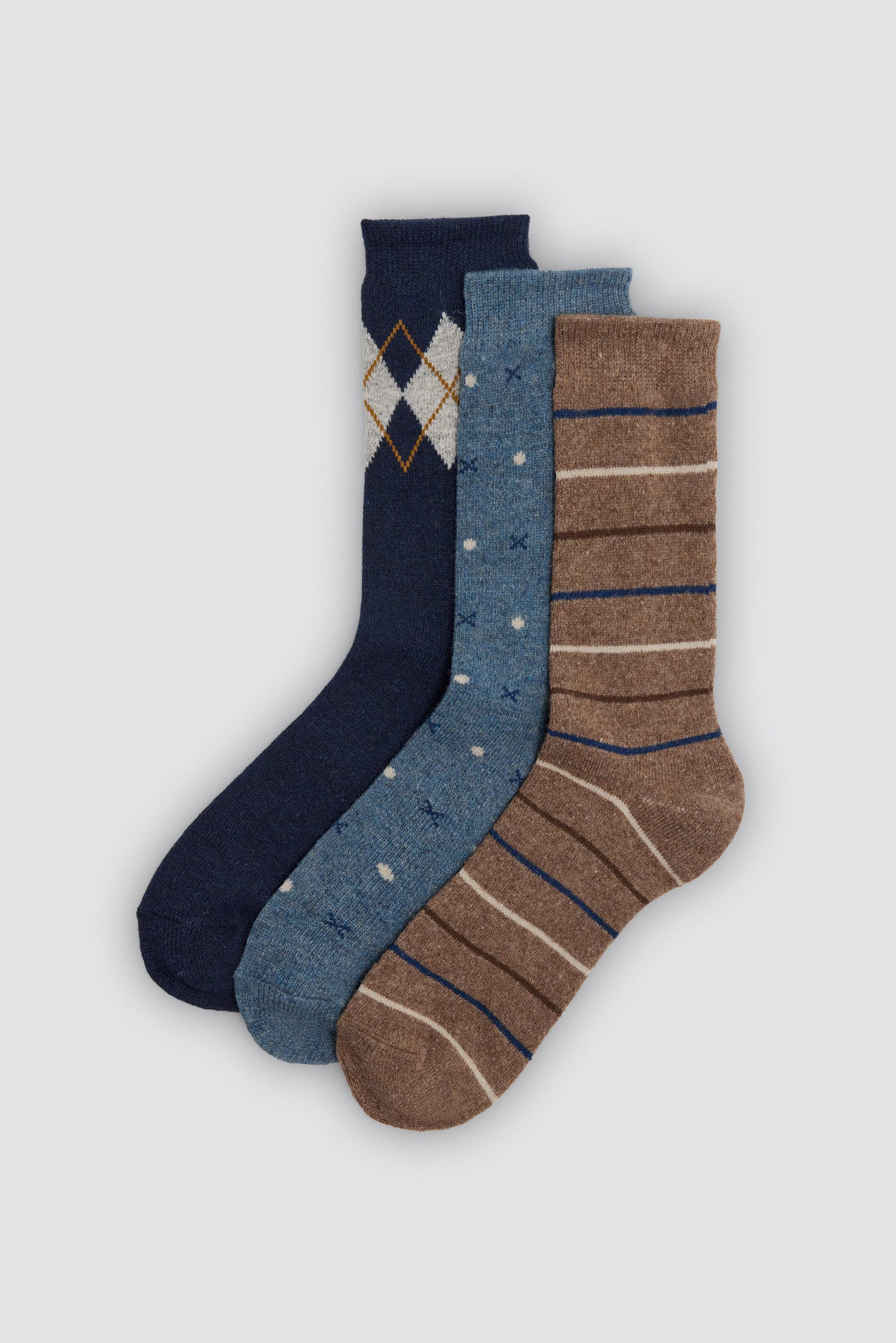 Pack 3 calcetines hombre lana estampados variados