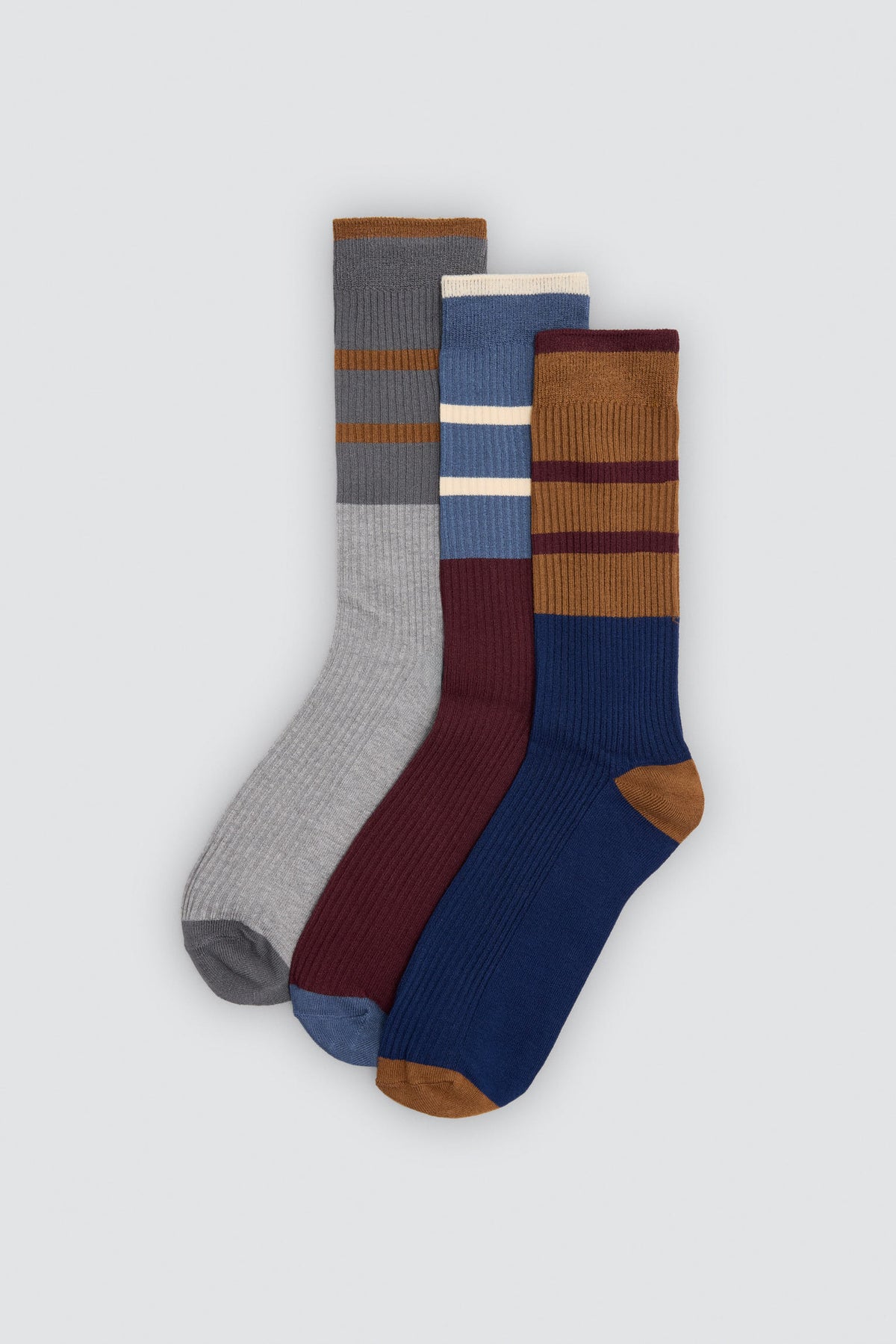 Pack 3 calcetines canalé algodón estampado rayas