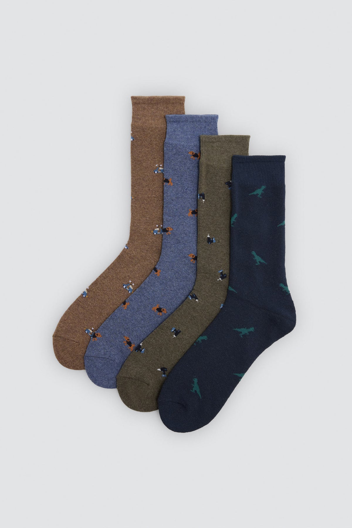 Pack 4 calcetines algodón estampados animales y motos