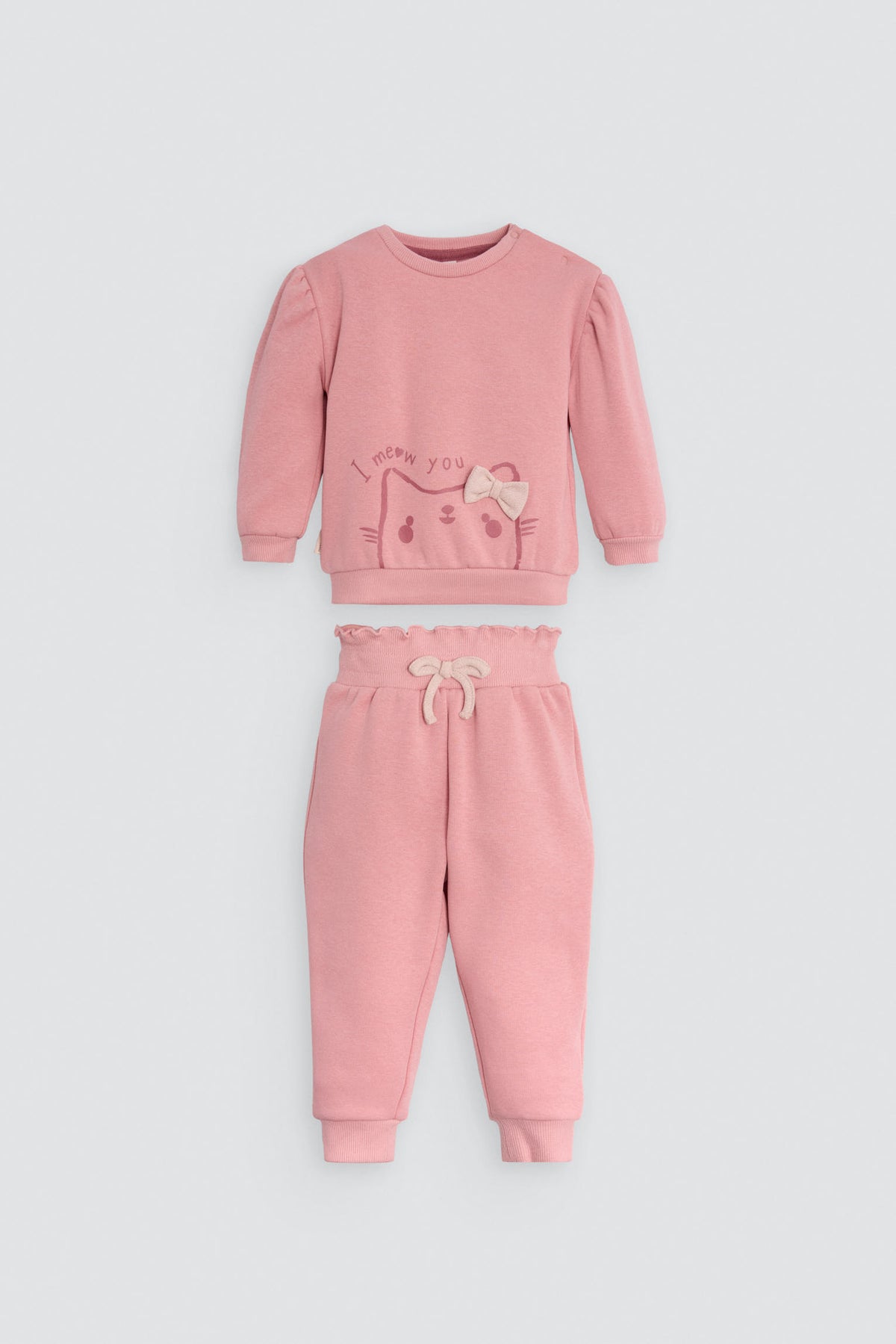 Conjunto bebé sudadera y jogger estampado gato con lazo - Ysabel Mora