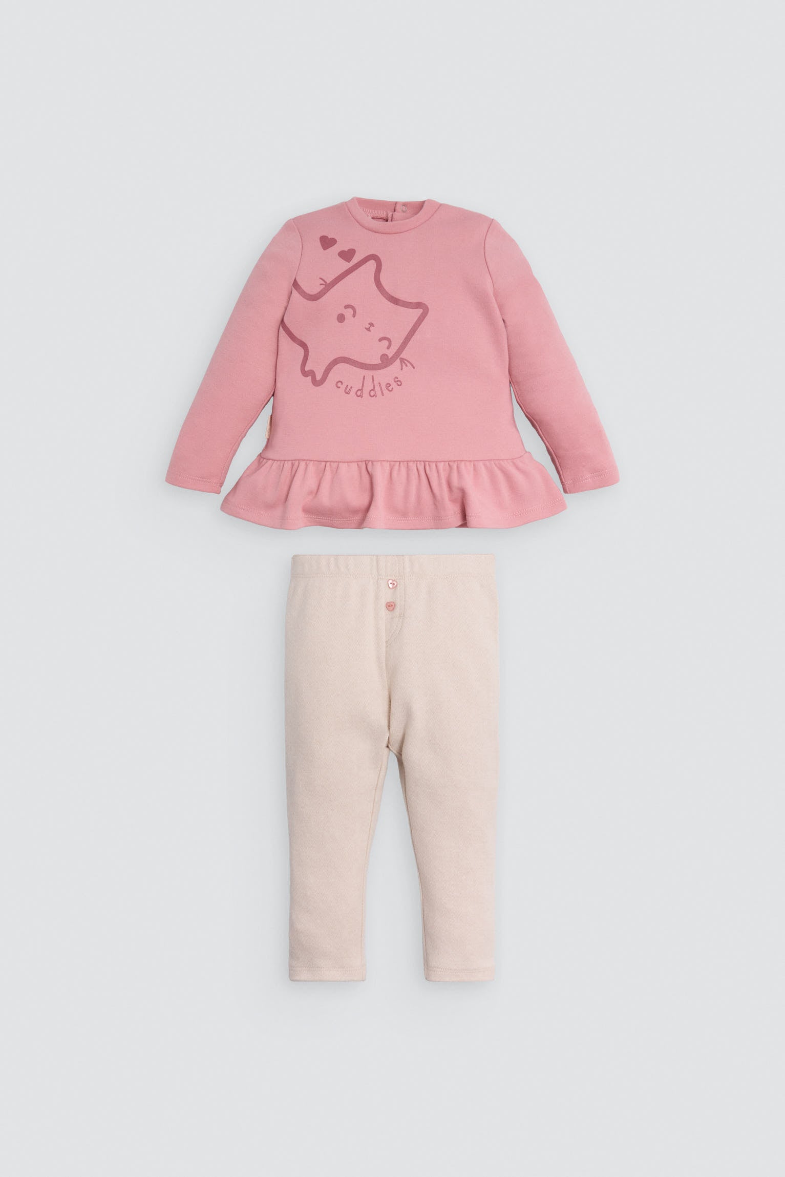 Conjunto bebé sudadera con volante y pantalón dibujo gatito - Ysabel Mora