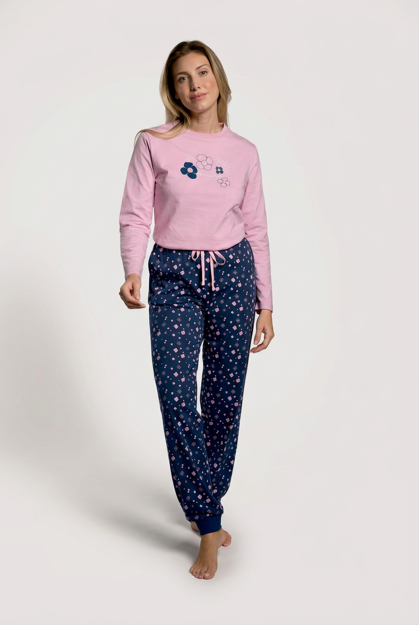 Pijama largo algodón mujer estampado flores