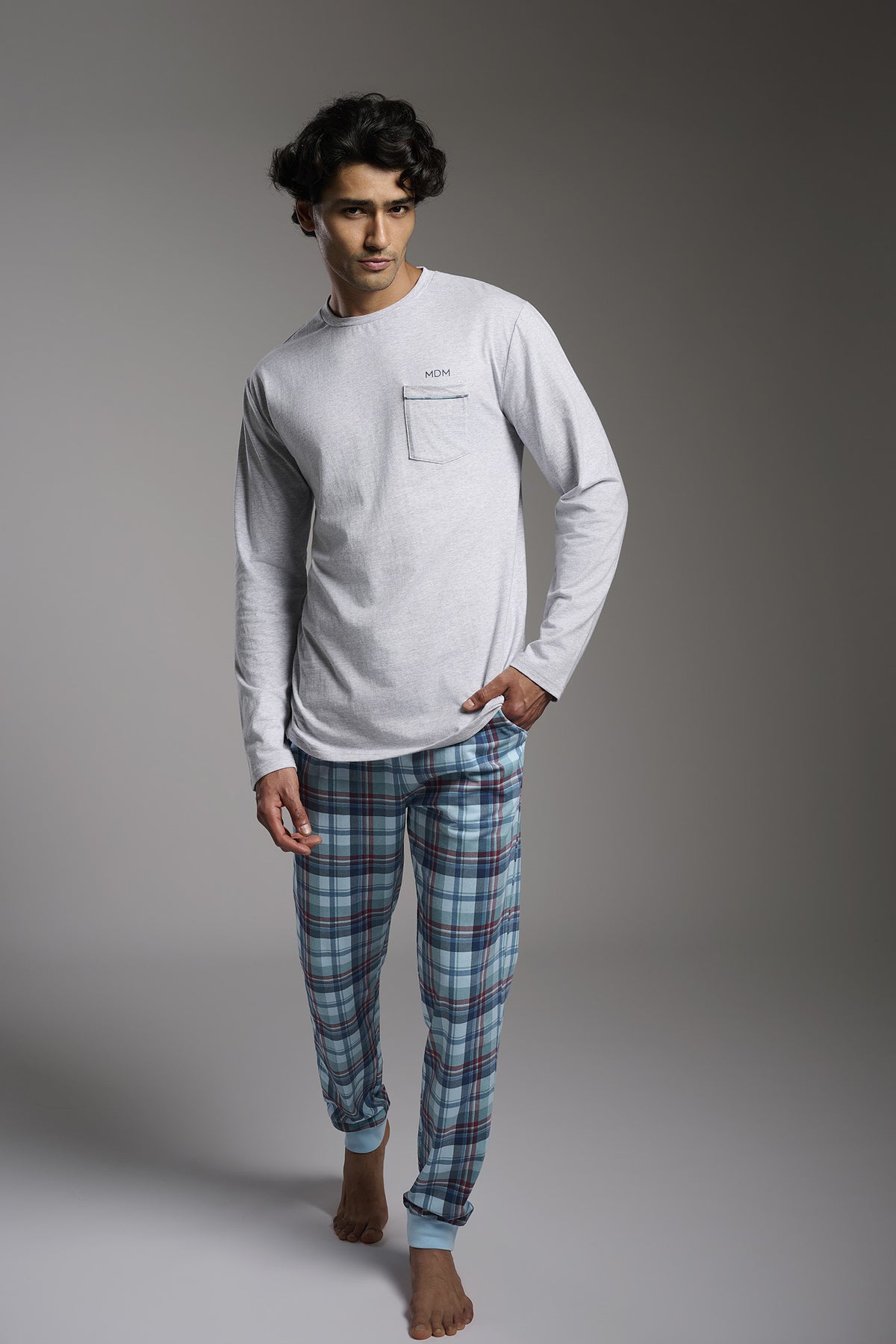 Pijama largo hombre algodón estampado cuadros
