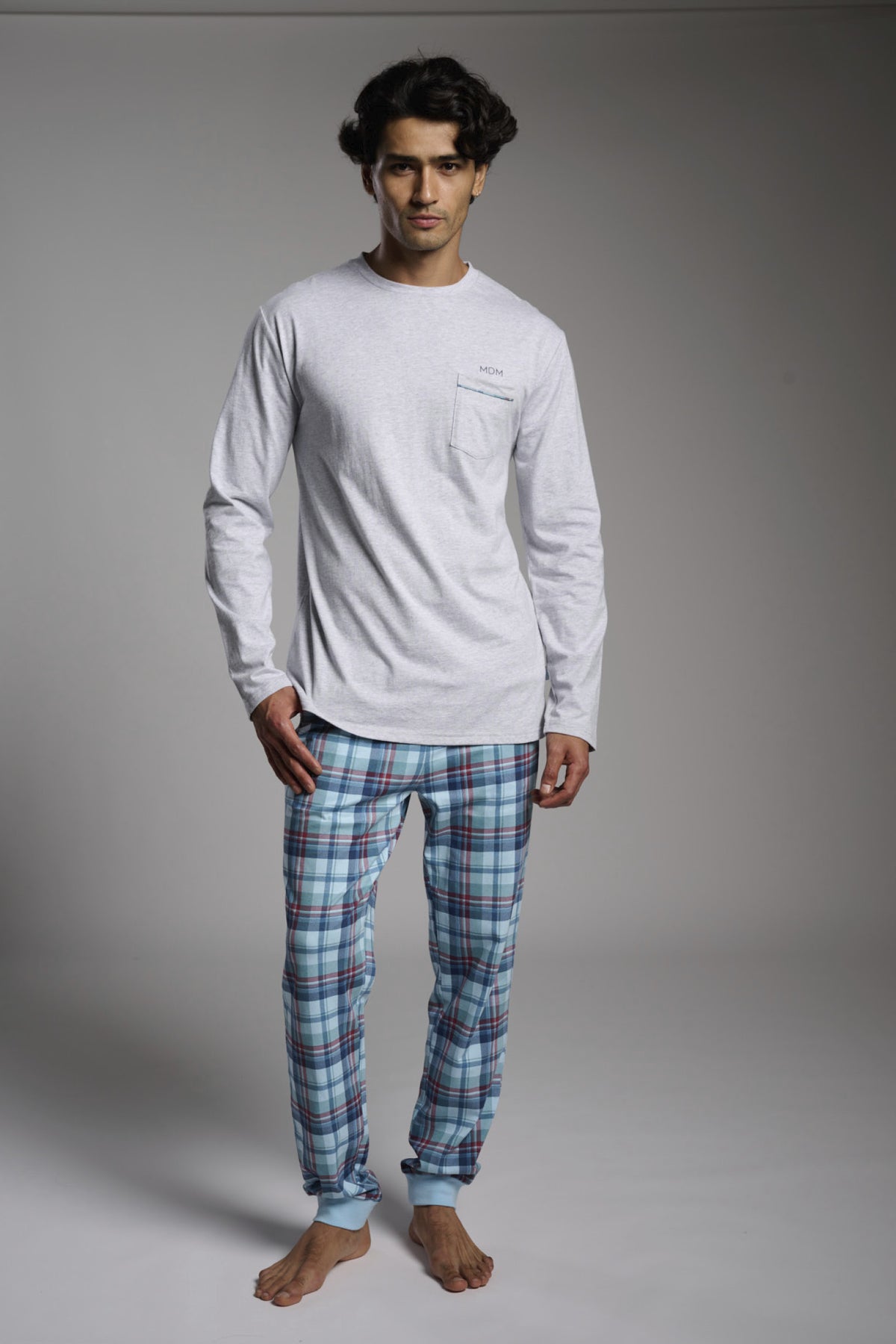 Pijama largo hombre algodón estampado cuadros