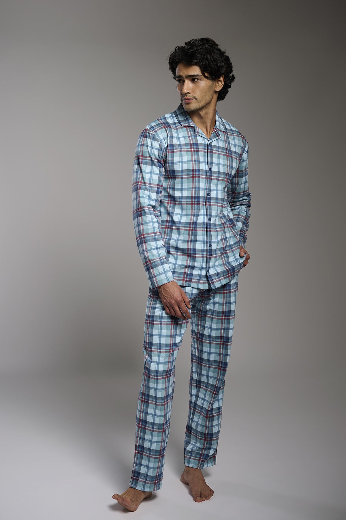 Pijama camisero largo hombre algodón cuadros