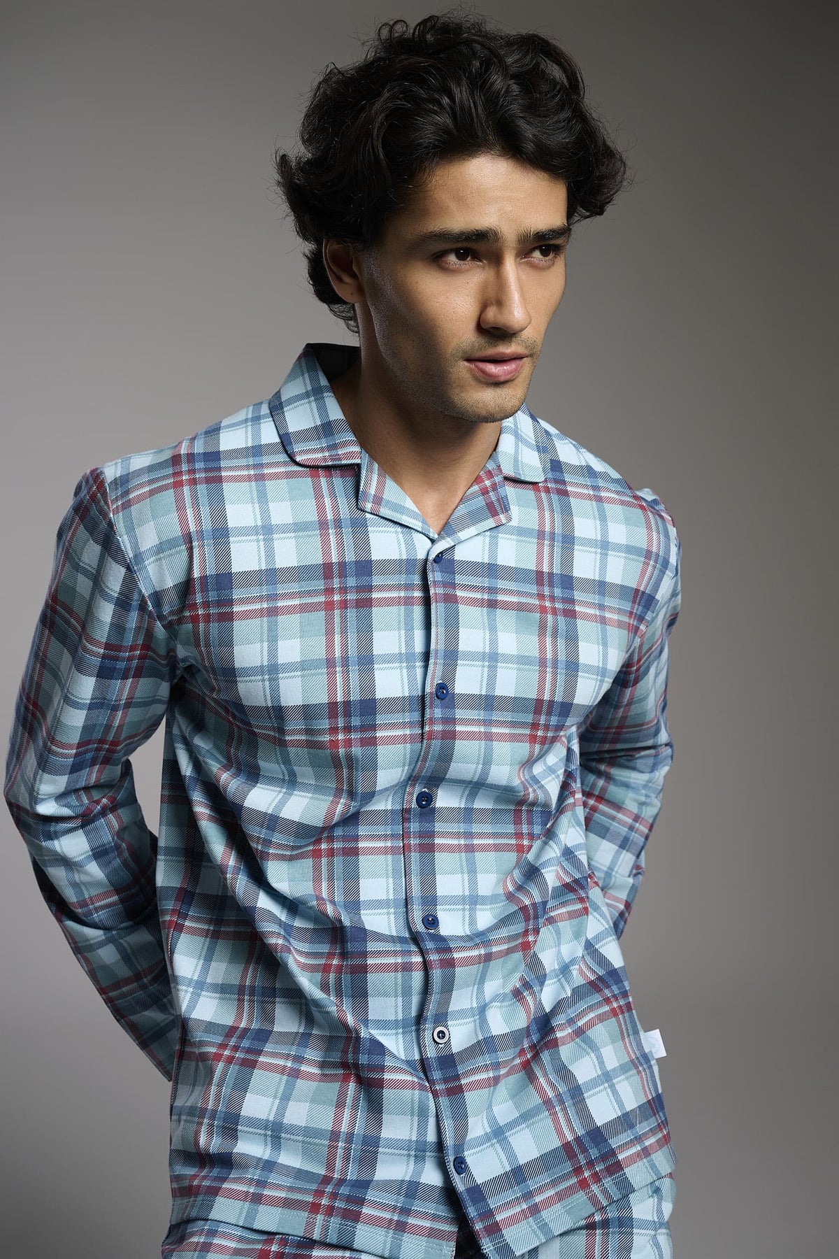Pijama camisero largo hombre algodón cuadros