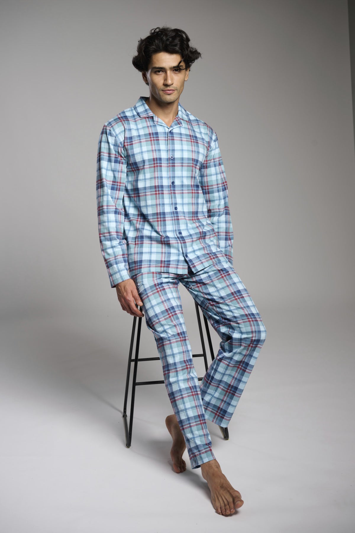 Pijama camisero largo hombre algodón cuadros