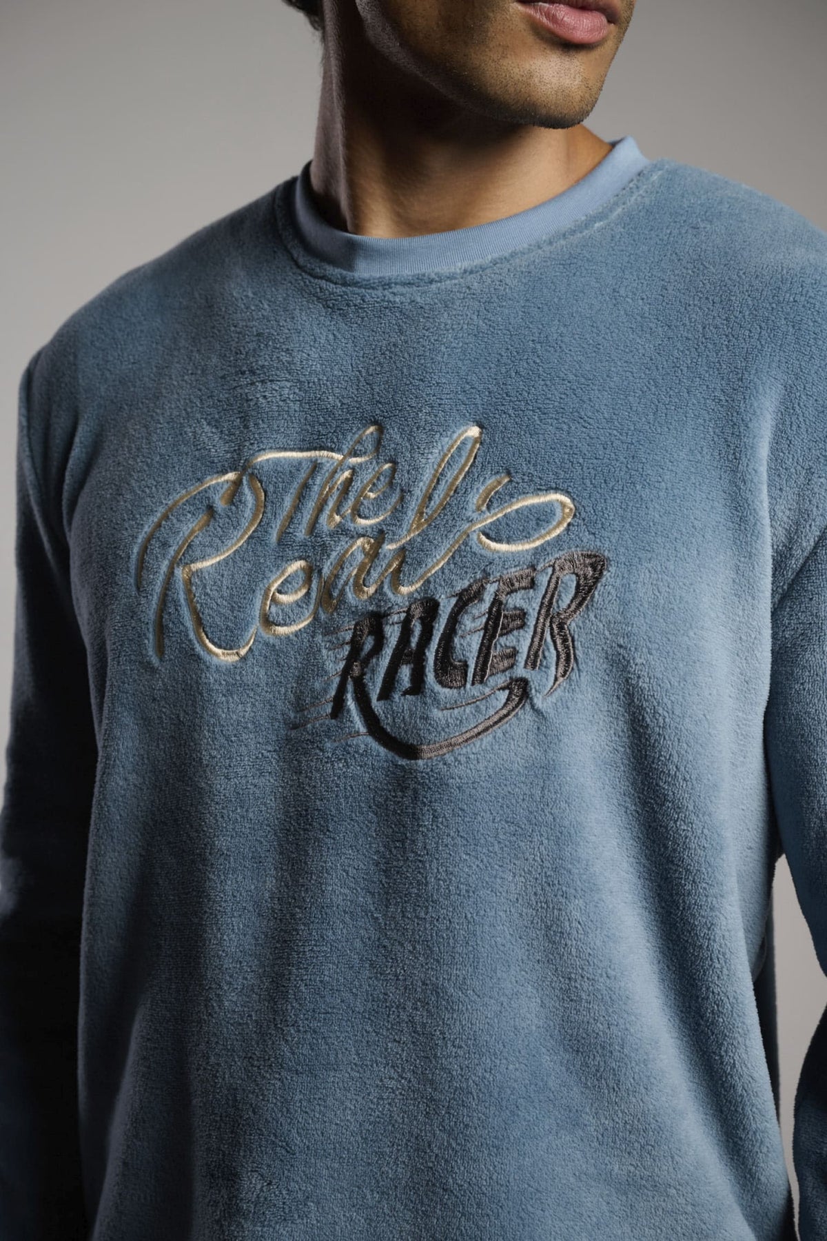Pijama largo hombre polar coralina azul y gris The Real Racer