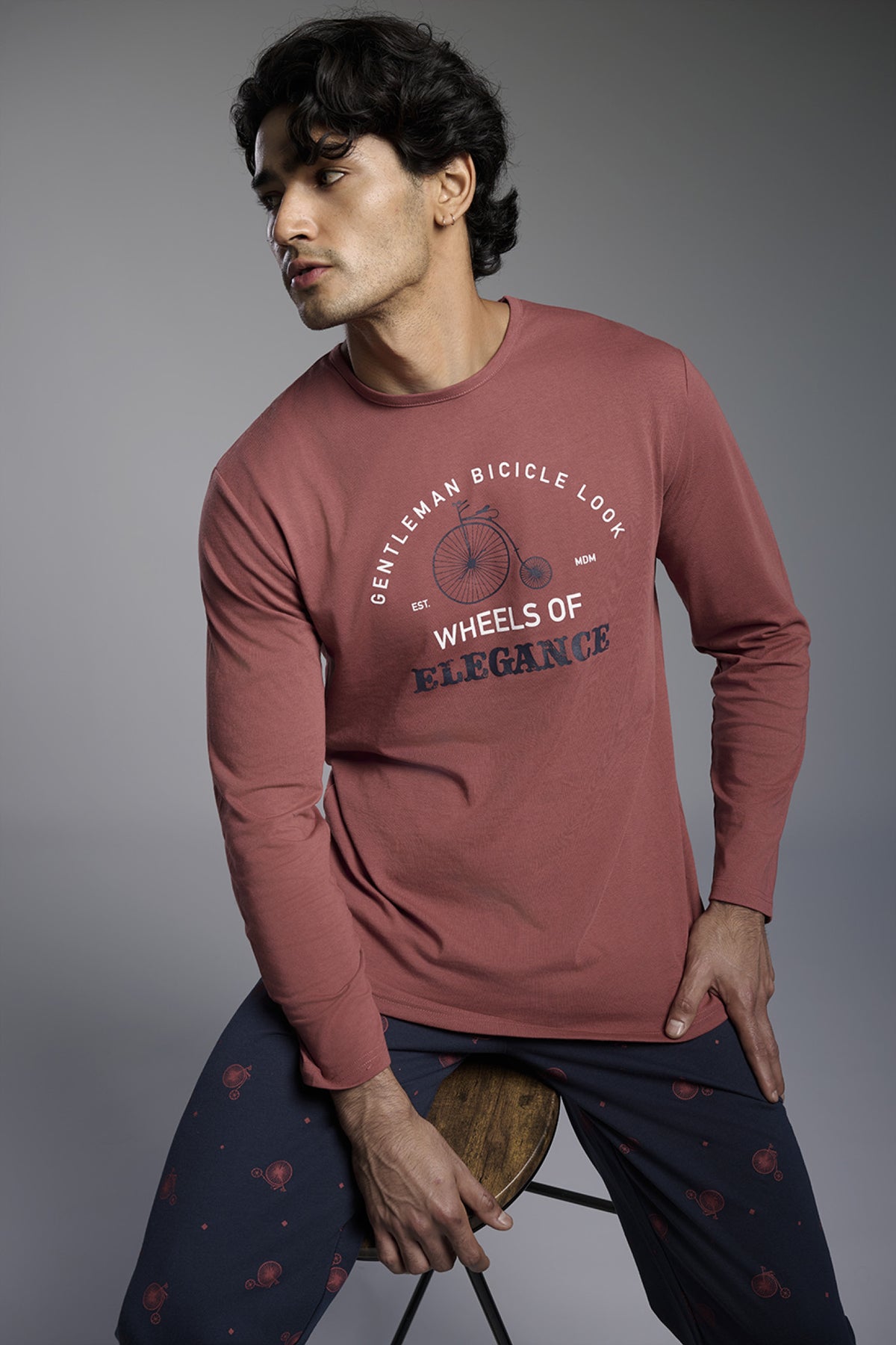 Pijama largo algodón hombre estampado Gentleman Bicicle Look