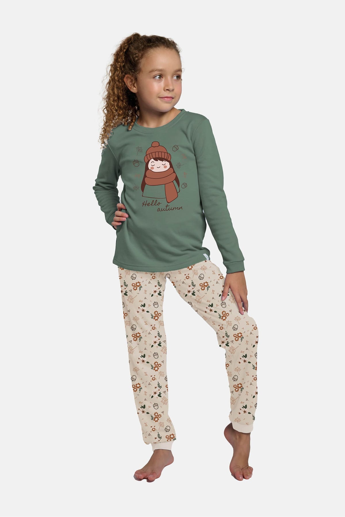 Pijama largo niña afelpado Hello Autumn estampado otoñal
