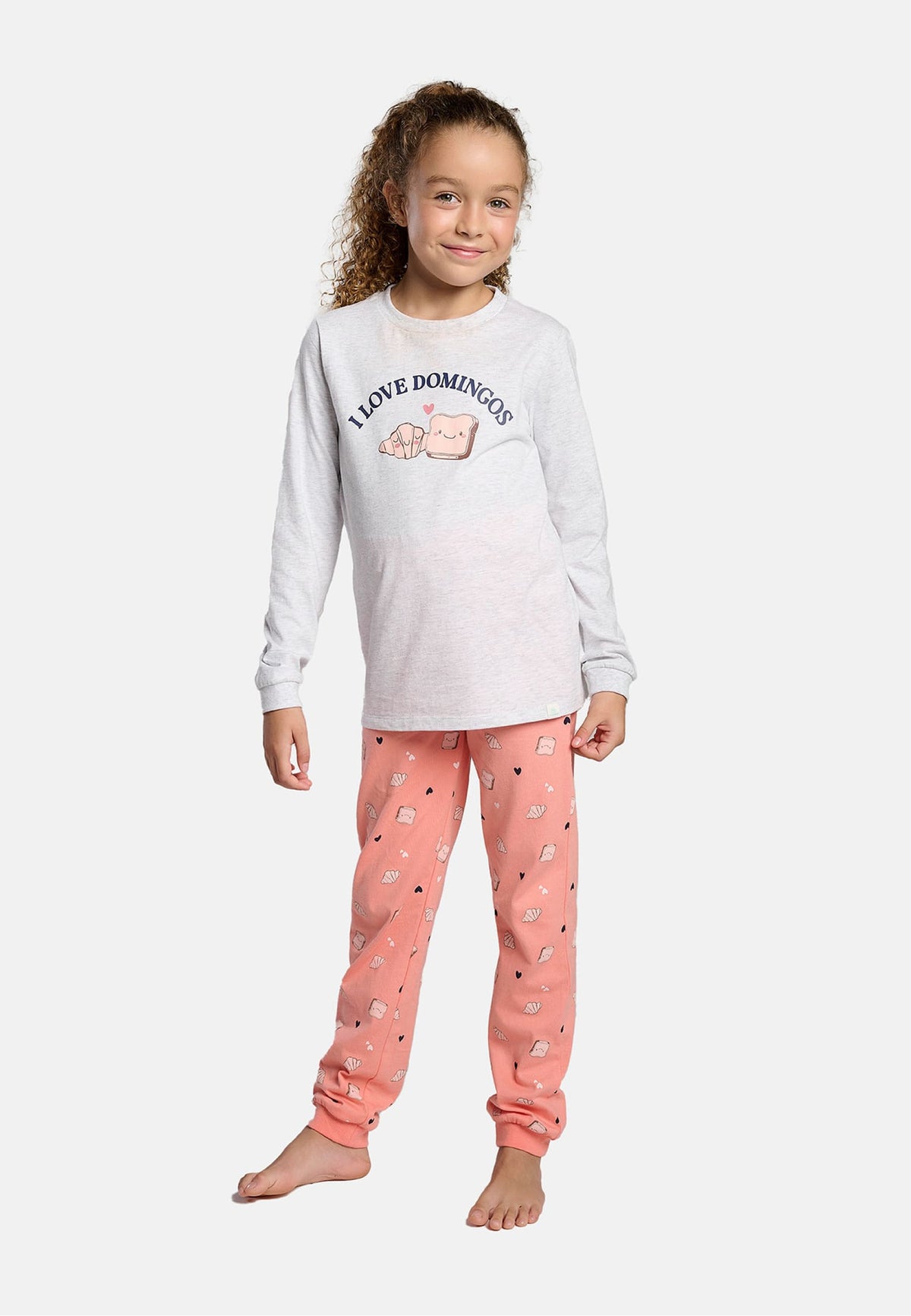 Pijama largo niña algodón estampado I Love Domingos