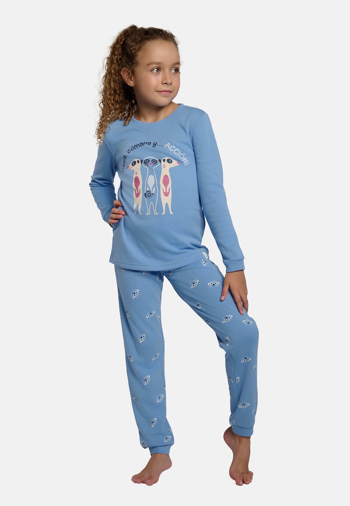 Pijama largo niña afelpado estampado suricatas
