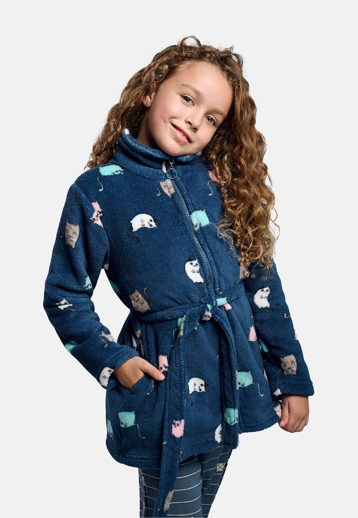 Bata infantil polar coralina niña estampado gatos