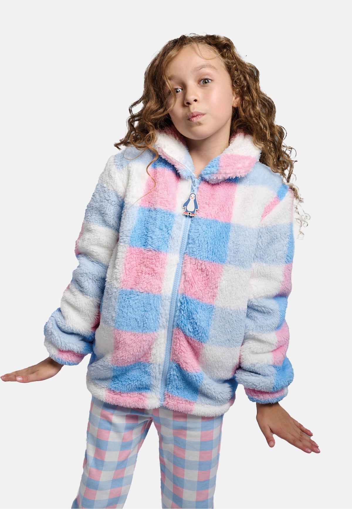 Bata infantil polar borreguito niña cierre cremallera estampado cuadros