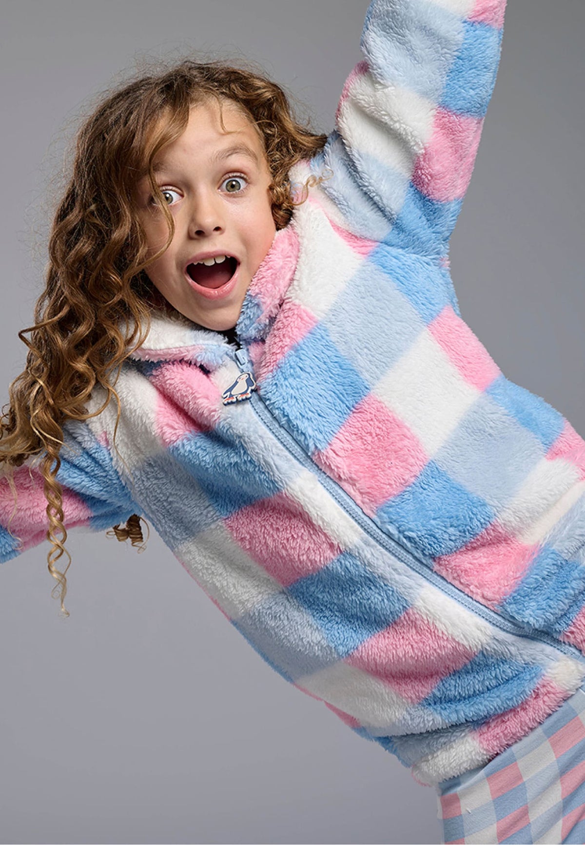 Bata infantil polar borreguito niña cierre cremallera estampado cuadros