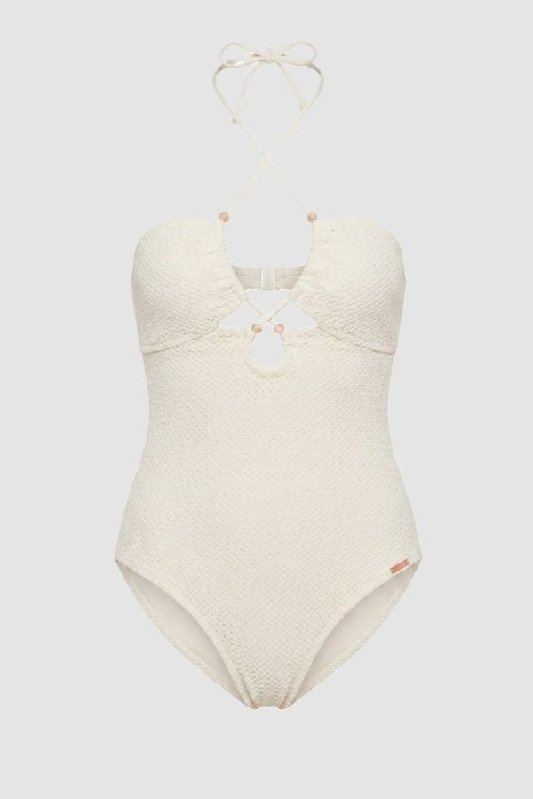 Conjunto playa bañador cruzado marfil y pantalón aberturas @beagonzalez