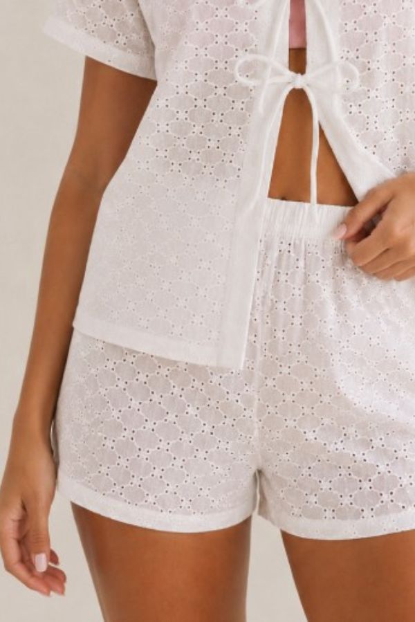 Pantalón corto algodón bordado blanco