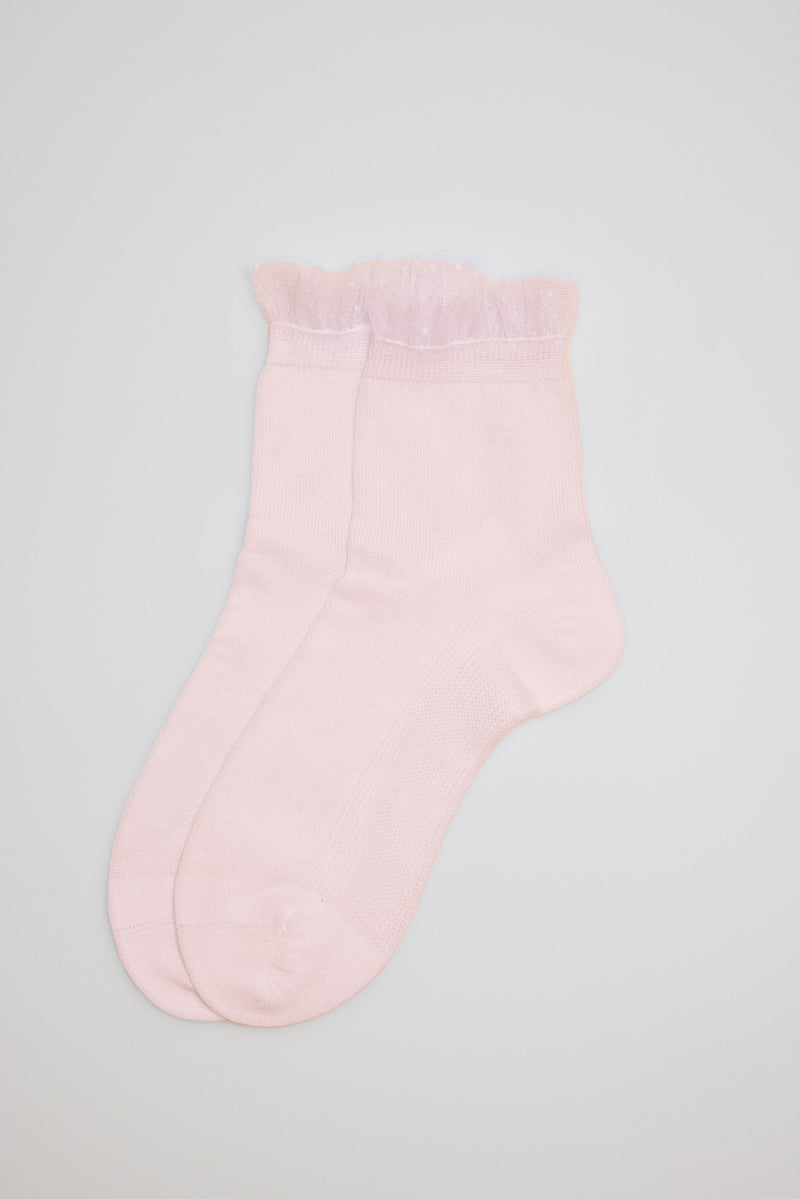 Calcetines infantiles de ceremonia puño con detalles rosa
