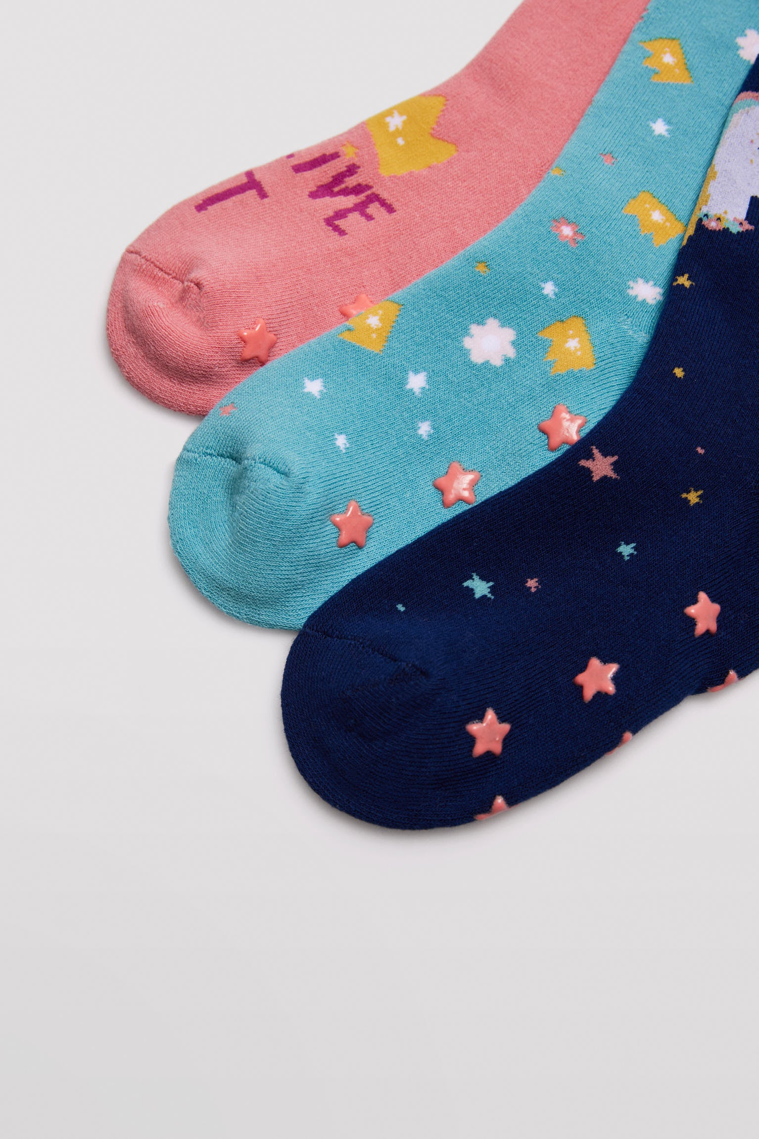 Pack of 3 girls' non-slip thermal socks with unicorn prints