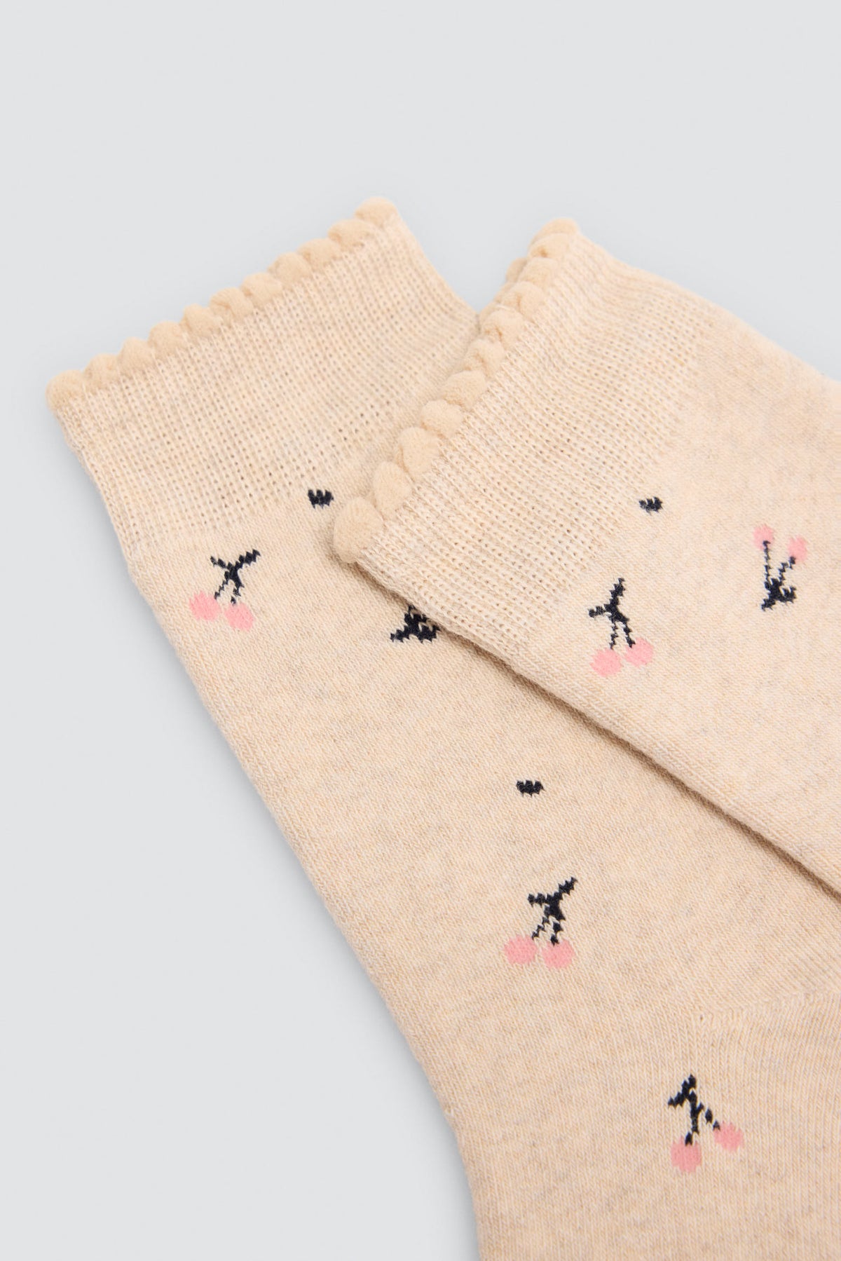 Pack 3 calcetines niña térmicos algodón estampados cerezas y corazones