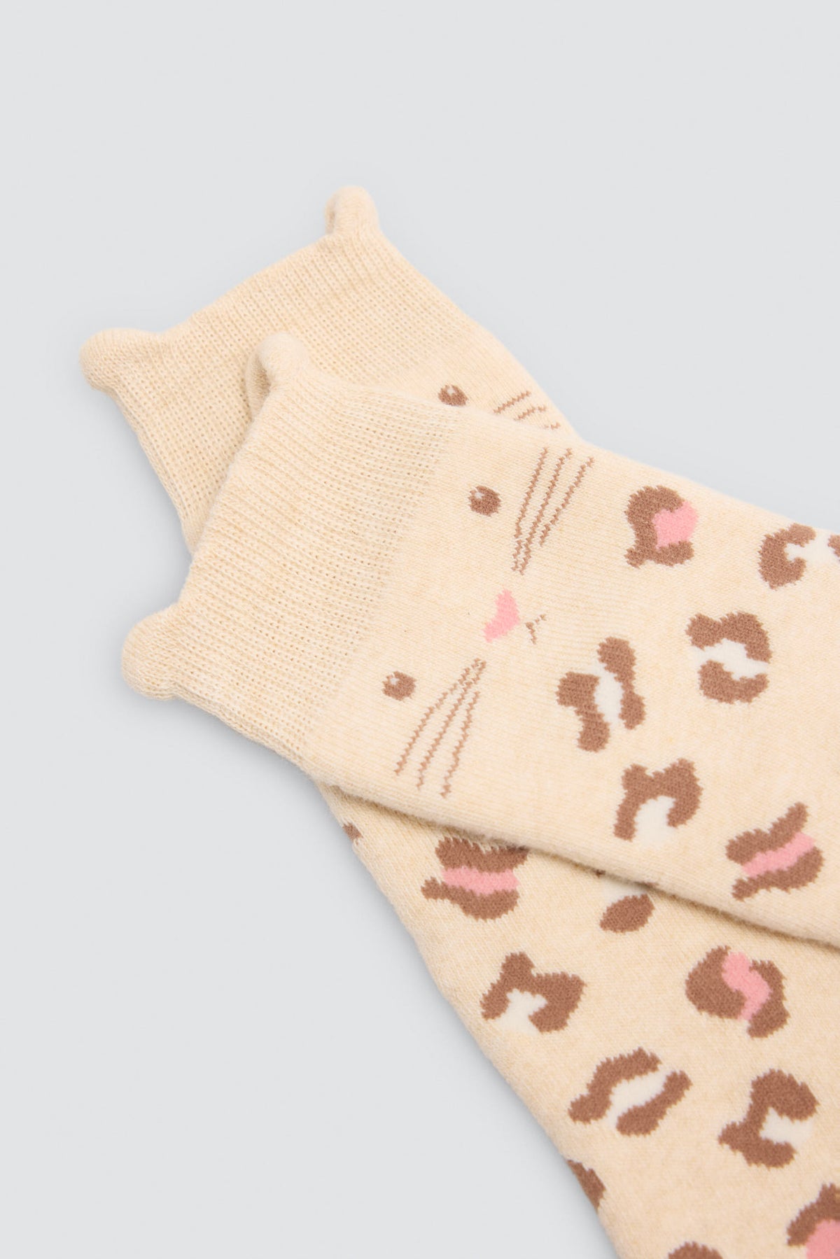 Pack 3 calcetines niña térmicos algodón detalle orejas gato estampado leopardo