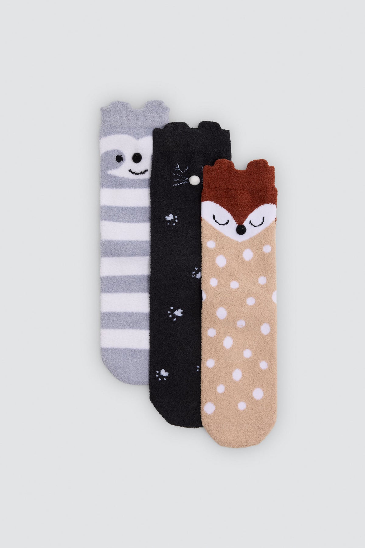 Pack 3 calcetines niña térmicos antidelizantes detalles 3D caritas animales